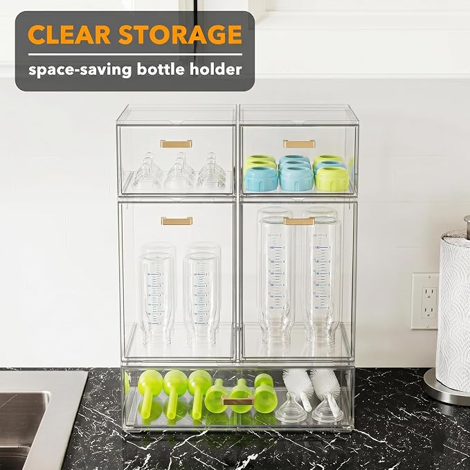 LALOBLUE Stackable Clear Acrylic Drawer Baby Bottle Makeup Organizer | Acrylic, Holds Baby Bottles, Makeup, Cosmetics, Stackable Clear Drawer Organizer, Cabinet and Pantry Organization Bins