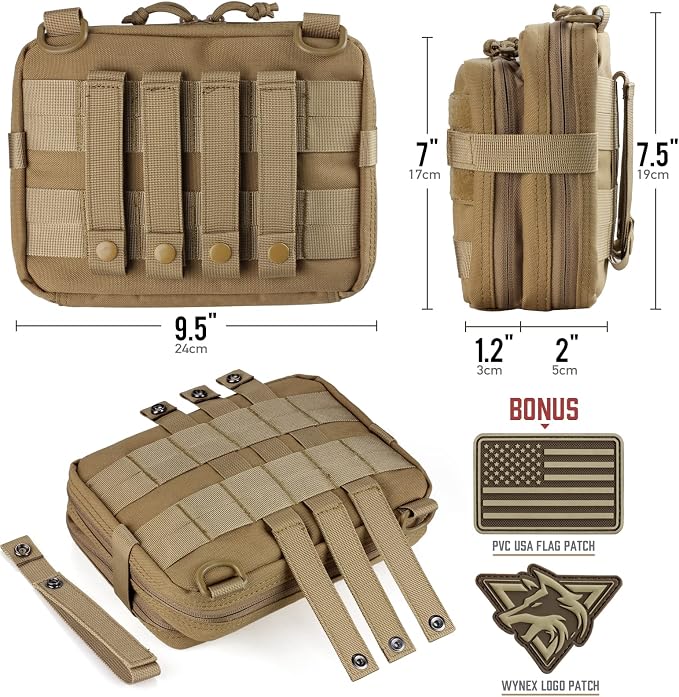WYNEX Tactical Large Admin Molle Pouch of Double Layer Design EDC Organizer | Molle EDC EMT Utility Pouches with Map Sleeve Modular Tool Bag Large Capacity Flag Patch Included