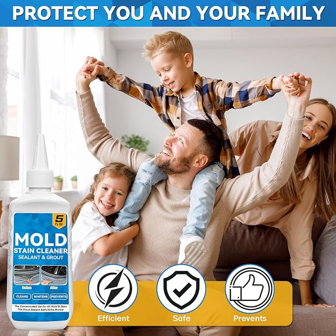Mold Stain Cleaner, 8 Floz Washing Machine Cleaner Gel with Brush, Household All-Purpose Cleaner Highly Effective in Penetrating for Grout, Fridge, Bathroom, Shower, Front Load Washer