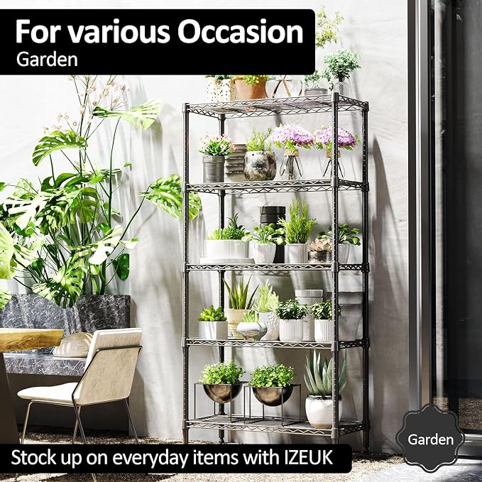 1250 LBS Storage Shelving Unit, Black Wire Rack Shelf for Garage & Kitchen | 5 Tier Metal Shelving Storage Rack, 13.7" D x 23.6" W x 63" H Adjustable Shelving Unit for Pantry, Laundry, Home Organization