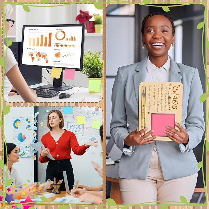 Kosiz 10 Set Chaos Coordinator Appreciation Gifts Bulk Wooden Sticky Note Holder with Notes and Ballpoint Pens Chaos Coordinator Thank You Gifts for Teacher Back to School Party Supplies