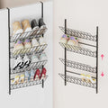 SWTYMIKI Over the Door Shoe Organizer - Adjustable 4 Tier Hanging Shoe Rack Organizer, Metal Heavy Duty Behind Door Storage or Wall Mount Shoes Shelf for Flats, Heels, Sneakers, Boots Black
