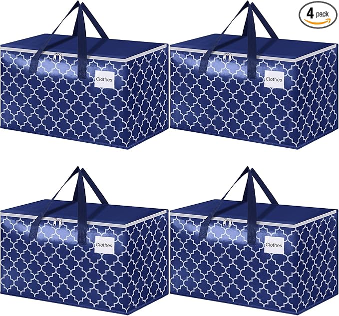 Fabspace Moving Bags, Extra Large Moving Supplies, Heavy Duty Storage Bags, Packing Bags with Reinforced Zippers & Handles, Collapsible Packing Boxes, Storage Totes for Moving, Packing, 100L, 4 Packs