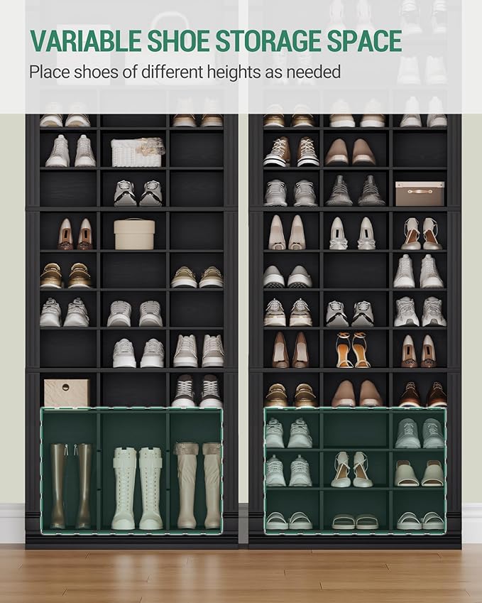 Hzuaneri 13 Tiers Shoe Storage Cabinet, Tall Shoe Cabinet with Cubby, Wooden Shoes Organizer for Closet, 39 Pairs, Shoes Cubby Organizer for Entryway, Hallway, Bedroom, Black SR31004X