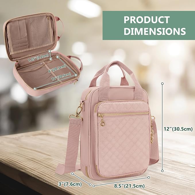 Teamoy Journal Supplies Storage Case, Planner Bag with Pen Slots, Pink | Quilted Stationery Bag with Shoulder Strap, Travel Organizer Holder for B5 Notebooks, Planner, Pens, and Journal Accessories