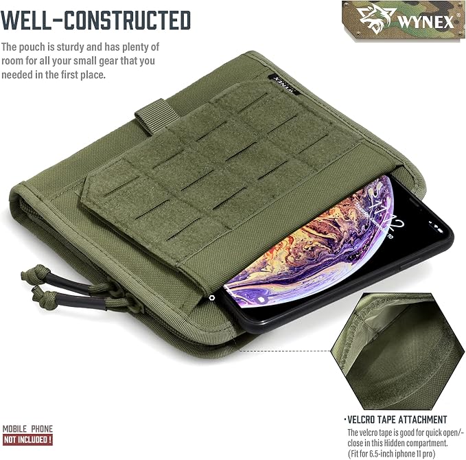 WYNEX Tactical Molle Admin Pouch, Laser-Cut, EDC Organizer Tool Pouch | Utility Organizer EDC Medical Bag, EDC Pocket Modular Pouch, Tactical Accessories EDC Pouch, Include U.S Patch