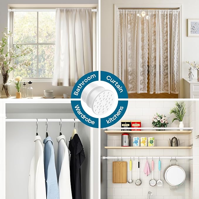 AIZESI Spring Tension Curtain Rods Short Tension Rod (White,28" to 38"-3Pcs)