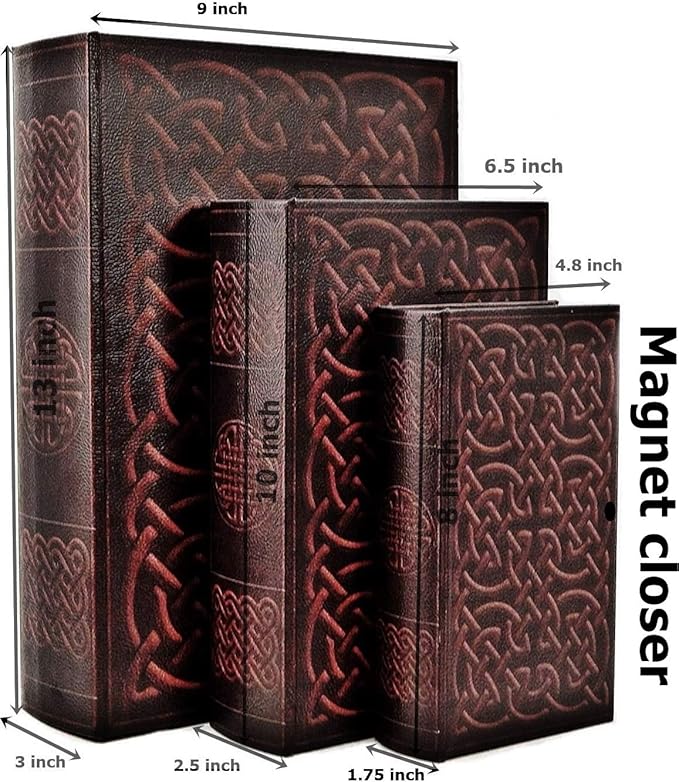 Bellaa 28175 Decorative Book Box Vintage Irish Celtic Knot Hidden Secret Storage Jewelry Keepsake Gift Set of 3