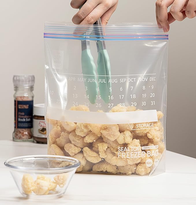 Freezer Double Zipper Food Storage Bags, Combo Pack, Quart and Gallon Sizes, BPA-Free, Heavy Duty (50 Quart and 30 Gallon in One Box)