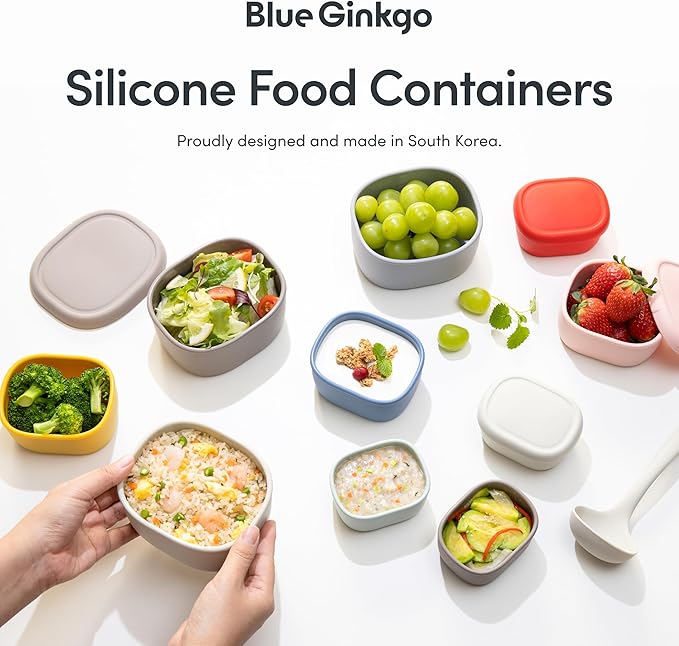 BLUE GINKGO Nesting Silicone Containers - Set of 3 Hard-Shell Silicone Food Storage Containers | BPA Free, Airtight, Dishwasher and Freezer Safe (6.7oz, 10oz, 20oz) - Red