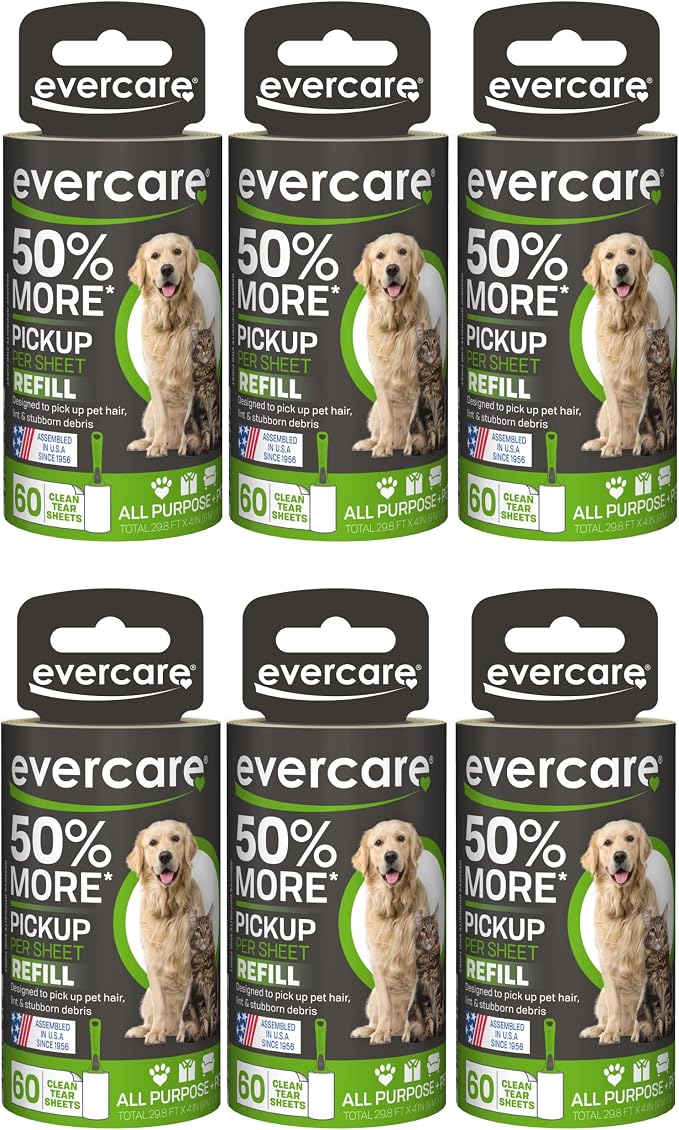 Evercare Extra Sticky Pet Lint Roller Refill 60 Sheets, 6-Pack
