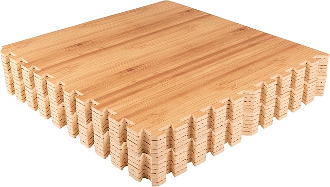 EVA Foam Floor Tiles 12-Pack - 48SQFT Puzzle Mats for Floor - Interlocking Foam Tiles for Family Room or Gym Flooring by Stalwart (Light Woodgrain)