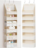 Criusia Over the Door Organizer, 6-Shelf Closet Hanging Storage with 13 Mesh Pockets, 55lbs Capacity Behind the Door Storage for Baby Nursery, Bathroom, Bedroom, and Dorm, Beige