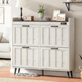 ChooChoo Shoe Storage Cabinet with 4 Flip Drawers, Deodorizing Shoe Organizer Storage for Entryway, Freestanding Hidden Slim Narrow Shoe Rack Cabinet, Antique White & Brown