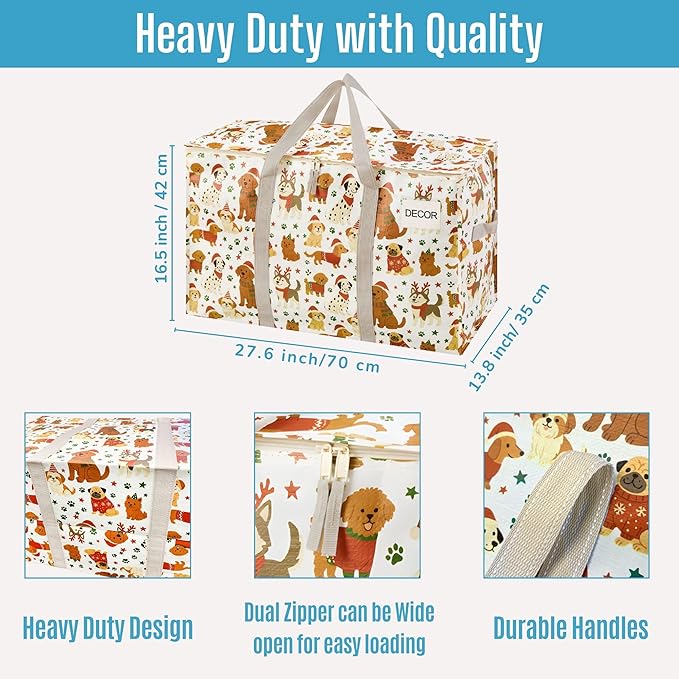 VENO 4 Pack Heavy Duty Moving Bags, Extra Large Storage Bags with Reinforced Handles & Strong Zippers, Foldable & Reusable Moving Box Alternative for Clothes & Dorm Storage
