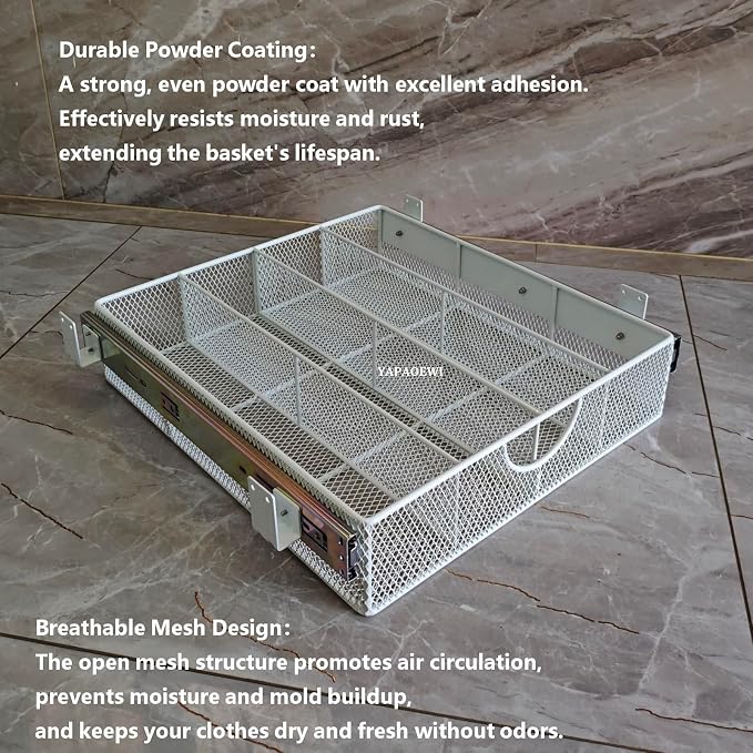 Pull Out Closet Drawer for Clothes | Sliding Wire Basket for Wardrobe Cabinets | Roll Out Storage Organizer | Side Mounting | for Home, Kitchen,Pantry