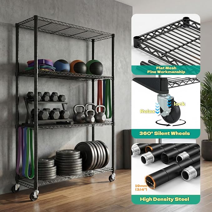 4-Tier Wire Shelving with Cover and Wheels, 36"x14"x63" Storage Rack | Heavy duty Wire Shelves with 600D Oxford fabric cover, Rolling Metal Storage Shelf for dorm, pantry, kitchen or closet
