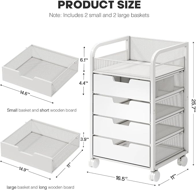 Makeup Organizer Cart with 4 Drawers, Vanity Storage Drawer Carts with Dividers, Nail Cart Organizer Cosmetic Display Cases Cabinet for Skin Care, Nail Polish, Perfume, White