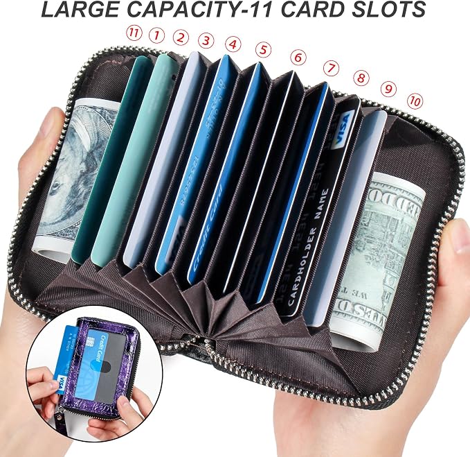 Credit Card Wallet, RFID Card Case Wallet, Zipper Card Cases Holder for Men Women, RFID Blocking, KeyChain Wallet, Compact Size Card Organizer Case for Women