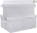 HOONEX Storage Bins with Lids for Organizing, Pack of 2, Storage Boxes with 2 Carrying Handles and Sturdy Heavy Cardboard, 16.5" L x 11.8" W x 7.5" H for Shoes, Books, Clothes, Nursery, White