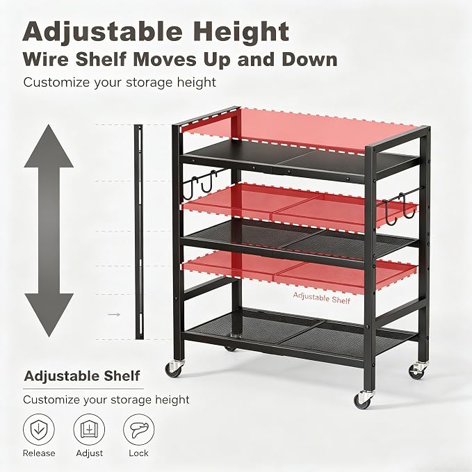 Rolling Kitchen Microwave Cart, 3 Tier Microwave Stand with Wheels, Bathroom Organizers and Storage Shelf, Serving Cart, Baker's Rack, Coffee Bar Table Station for Kitchen, Office, Black