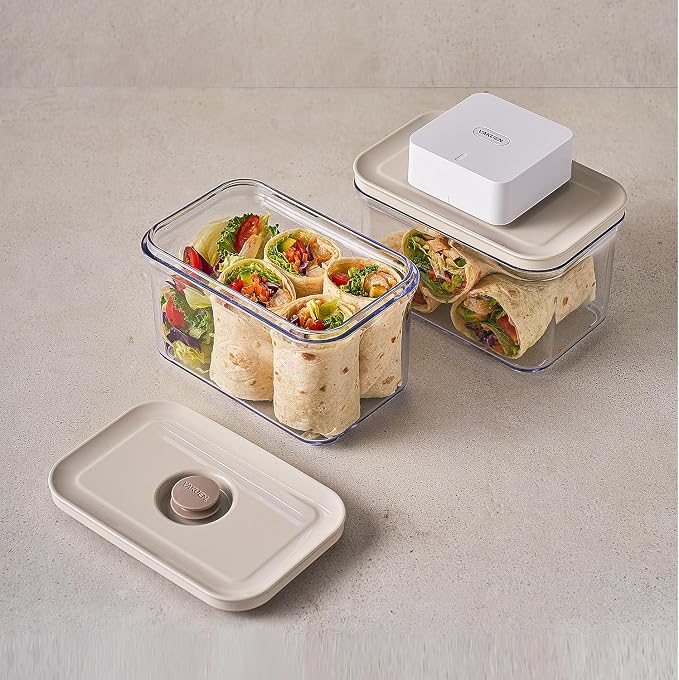 VAKUEN Premium Airtight Food Storage Container. Special Edition Mercury Color 8P/Set. 7pcs Container and Vacuum Sealer. Patented Double Silicone Lining, 100% Leak Proof, BPA-FREE