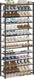 12 Tier Shoe Rack Organizer for 48-60 Pairs, Tall Metal Shoe Storage Shelf with Wood Top, Adjustable Boot Space, Narrow Design for Entryway Closet, Rustic Brown and Black