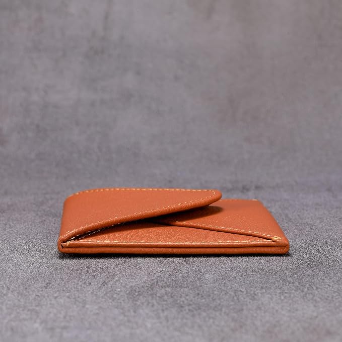 HISCOW Envelope Business Card Case with Magnet Closure - Italian Calfskin (Tan)
