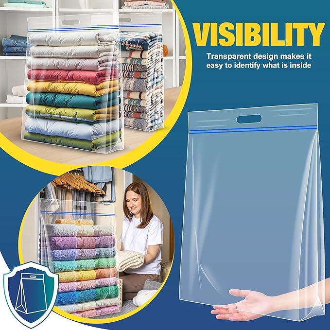 15 Gallon Large Storage Bags, 24" x 24" Clear Plastic Zipper Bags with Handles, Extra Large XL Heavy Duty for Travel Home Moving, Pack of 6