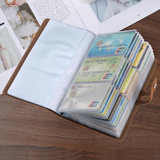 RFID Credit Card Holder, Leather Business Card Organizer with 96 Card Slots, Credit Card Case for Managing Your Different Cards and Important Documents to Prevent Loss or Damage (Bright Orange)