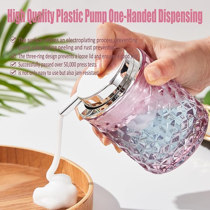 Malachi Foaming Hand Soap Dispenser, Refillable Clear Glass Foam Pump Bottle for Hand Soap, Dish Soap, Body Wash, Shampoo, Facial Cleanser & Baby Wash, Multi‑use for Bathroom, Kitchen & Commercial Use