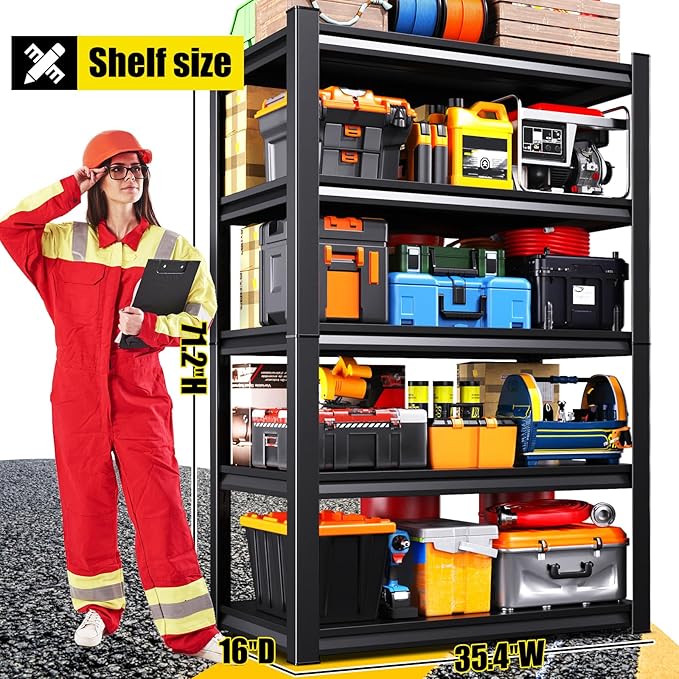 Set of 8 71"H Garage Shelving-2050LBS 5 Tier Storage Shelves,Adjustable Heavy Duty Metal Shelving Unit and Storage Large Rack,Utility Steel Shelf For Shop Warehouse Industrial Pantry 71"x35"x16"