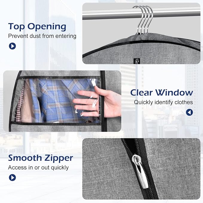 MISSLO 60" Heavy Duty Long Garment Bags for Travel Monogrammed Dress Bag Waterproof Oxford Fabric Wedding Dress Cover for Gowns, Winter Coats, Suits