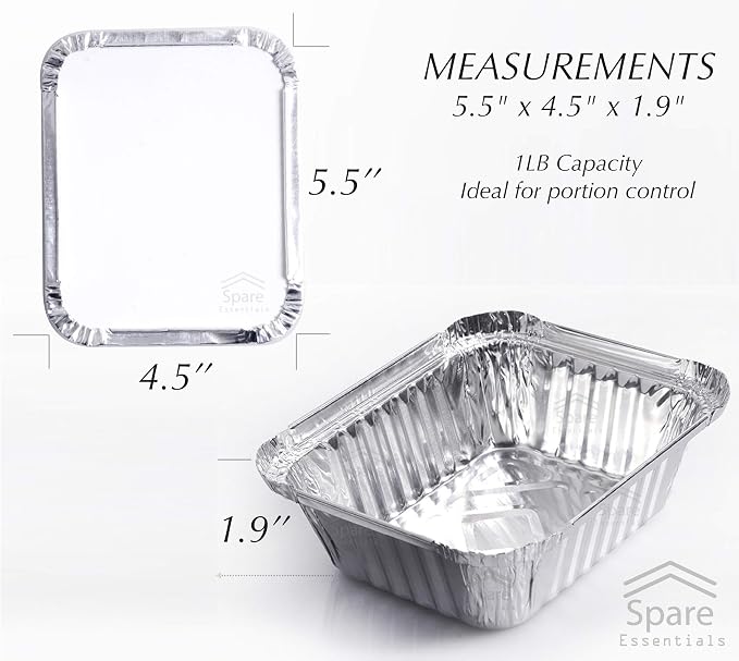 55 Pack - Aluminum Pan/Containers with Lids/Foil Containers/Aluminum Pans with Lids/Take Out Containers/Disposable Pans/Aluminum Foil Food Containers/Freezer Meals containers (1 LB)