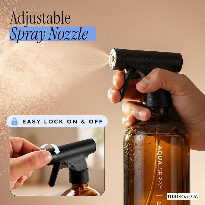 MAISONOVO Glass Spray Bottles 16.9 Oz Pack of 2 - Durable Amber Spray Bottles with Fortified Glass & Fine Mist Pumps - Ideal for Salons, Barbers, Stylists, Pet Groomers & Daily Hair Care - 16 Labels