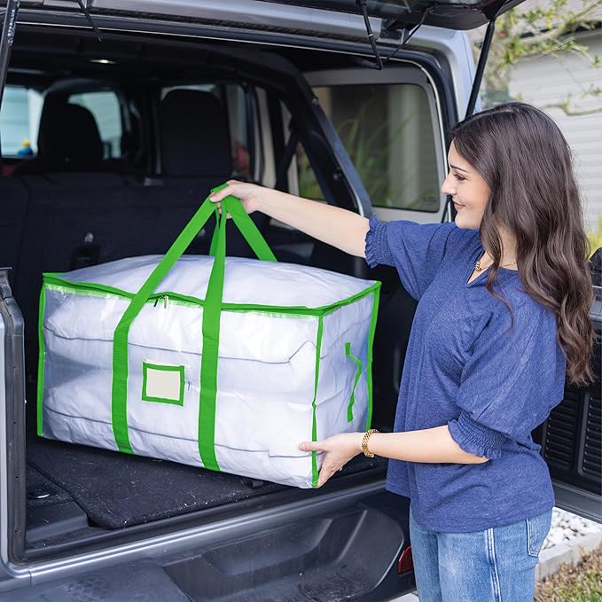 Storage and Moving Bags - Heavy Duty, Dust Protection and Water Resistant, Durable Zipper Closure and Sturdy Handles Best Moving Boxes Alternative (Green, 4 Pack)