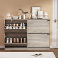 Shoe Storage Cabinet, Wood Shoe Organizer for Entryway with 3 Flip Drawers, Freestanding Shoe Rack with Adjustable Shelf, Narrow Shoe Dresser for Front Door Entrance (Grey, 4 Drawers)