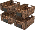 happimess Lane Hyacinth Wicker Pantry Baskets 9"x12"x5", Brown, Set of 4 | Handwoven Decorative Seagrass Containers, Chalkboard Labels, Built-In Handles, Classic Farmhouse Style, Iron Metal Frame
