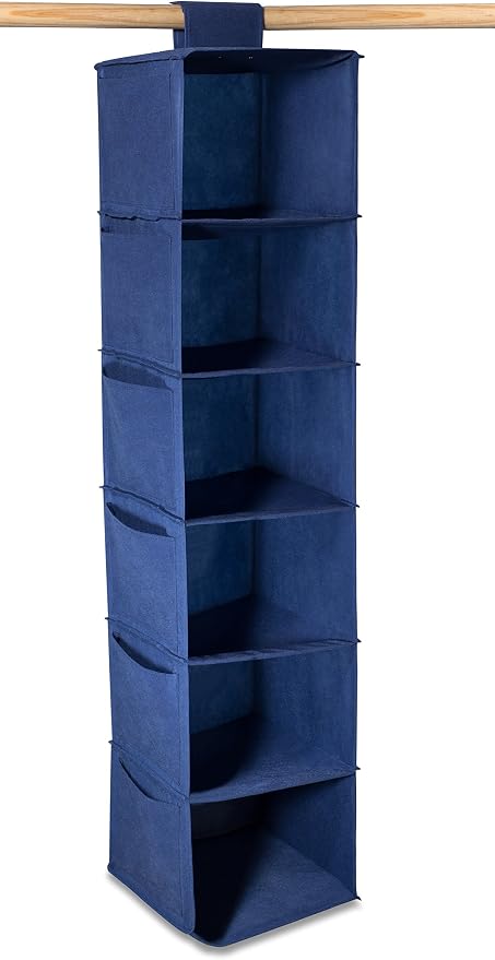 6 SHELF HANGING SWEATER CLOSET & CLOTHING ORGANIZER, BLUE