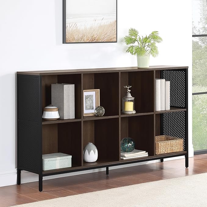 OSP Home Furnishings Ace Contemporary Modern Storage Bookcase with Shelves, 2- Shelves, 8 Cubes, Ozark Ash Finish