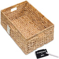 KOKODO 15”L x 11”W Large Rectangular Water Hyacinth Wicker Storage Basket with Handles, Metal Frame and Chalkboard Label, Handwoven Bin for Space-Saving Room Organization