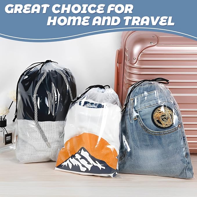 100 Pcs Shoe Bags for Travel,Large Transparent Travel Shoe Bags for Packing,Clear Plastic Drawstring Bag Shoe Dust Bags,Portable Shoes Organizers Pouch with Rope for Men and Women