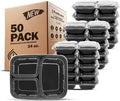 Freshware Meal Prep Containers 50 Count, 3 Compartment Food Storage Containers with Lids, Bento Box, BPA Free, Stackable, Microwave/Dishwasher/Freezer Safe (24 oz) (Pack of 6)
