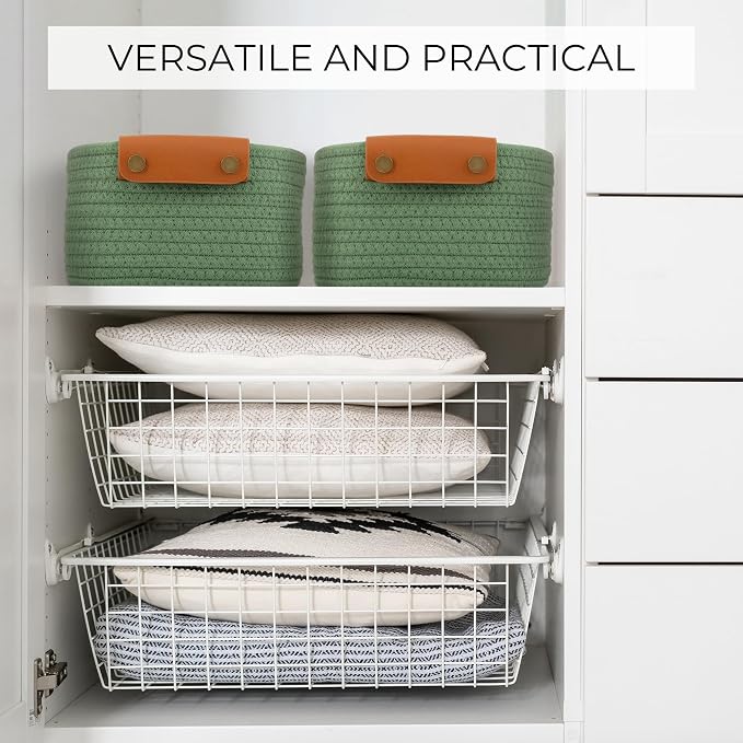 Beautiful Storage Basket Set of 5 - Sturdy Cotton Rope Baskets for Shelves Are Perfect for Organizing Your Home - Quality Storage Bins Easily Fit With Any Nursery or Bedroom Decor
