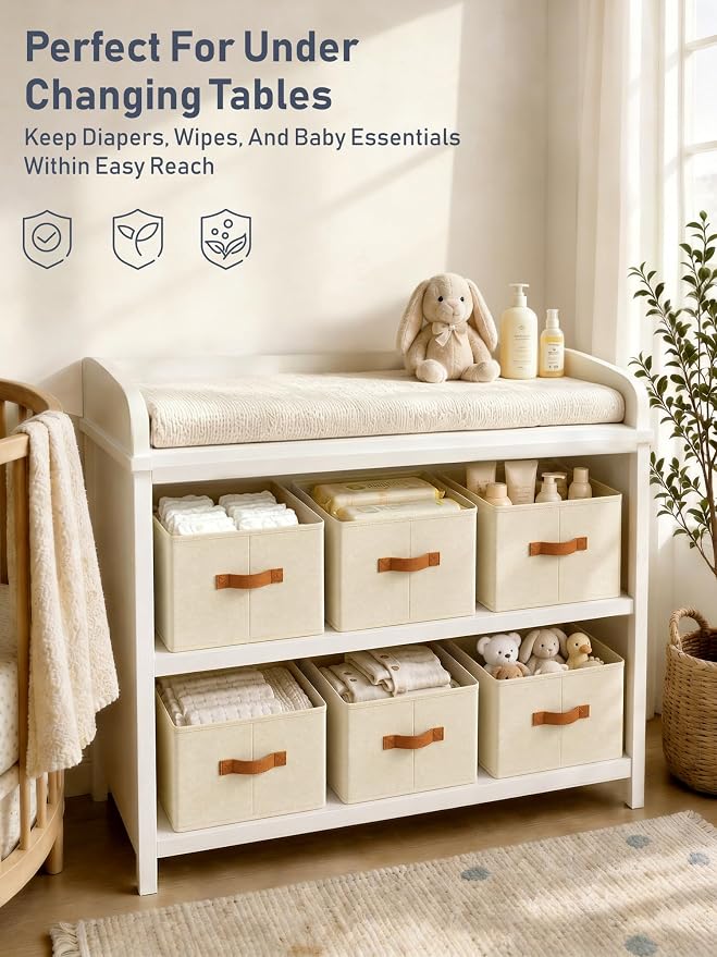 5 Pack Large Closet Storage Baskets Bins for Shelves, Collapsible Fabric Closet Organizers and Storage with Polyester Handles, Decorative Baskets for Organizing Clothes, Towels, Linen Closet 14"x10"