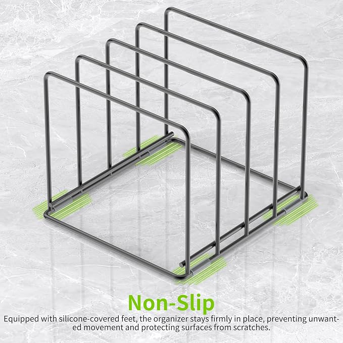 Kitchen Organizer Rack - 4-Slot Heavy-Duty Holder for Cutting Boards,Cookware – Rust-Resistant, Space-Saving Design with Non-Slip Feet for Countertop and Cabinet Storage (1 Pack)