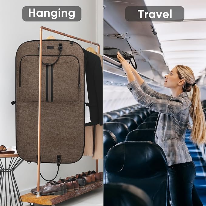 BALEINE Travel Garment Bag, Travel Suit Bag for Men, Water Resistant Carry on Garment Bag for Hanging Clothes, Garment Duffel Bag for Travel Business (Brown, 42")