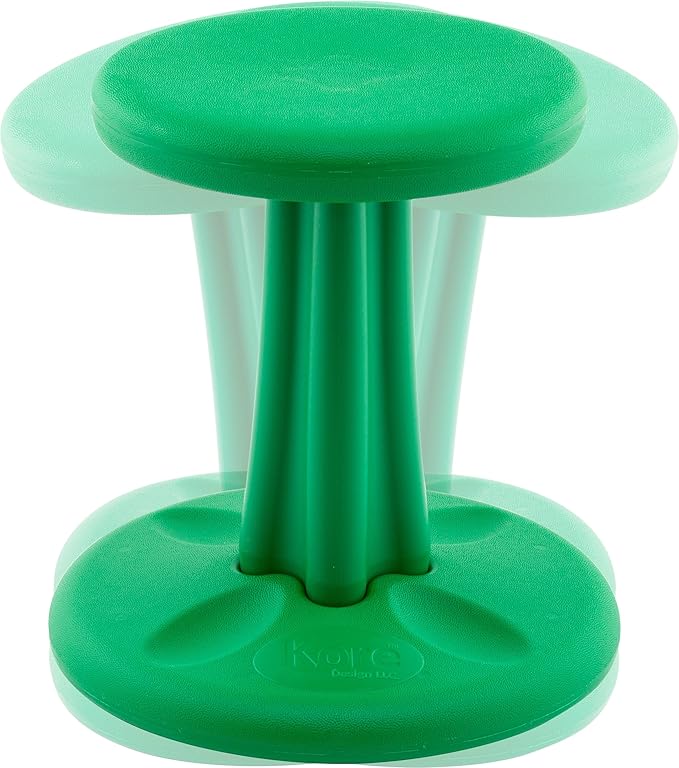 KORE Design Wobble Stool Chair, Girls + Boys Kid Desk Stools, Ergonomic Small Office Chairs, Flexible Seating for Active Child, ADD/ADHD, Classroom, School, Home, Kids (14in), Age 6-7 yrs, Green