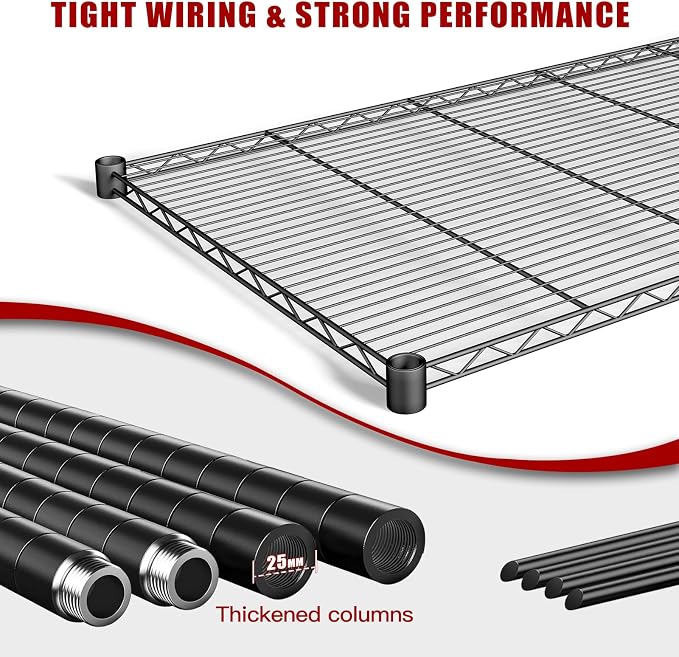 AIRAJ 48” W Storage Shelves Heavy Duty | 3200 LBS Metal Shelving | 5 Tier Wire Shelving | Garage Shelving Units and Storage | Rolling Wire Rack with Wheels | Adjustable Layer Height | 48”W×24”D×72” H