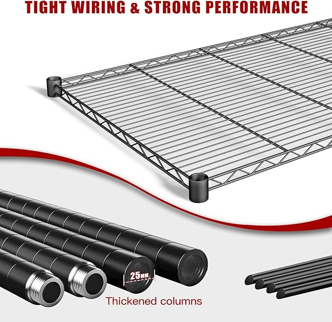 AIRAJ 48” W Storage Shelves Heavy Duty | 3200 LBS Metal Shelving | 5 Tier Wire Shelving | Garage Shelving Units and Storage | Rolling Wire Rack with Wheels | Adjustable Layer Height | 48”W×24”D×72” H